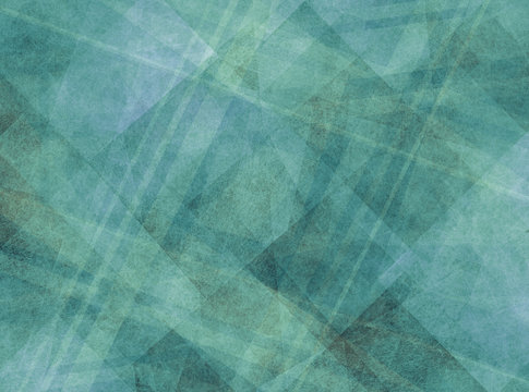 abstract background design, geometric lines angles shapes in white layers of transparent material on green and teal blue background color