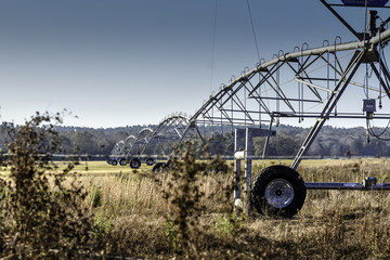 Irrigation equipment on a sod field