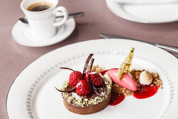 chocolate cake with raspberries