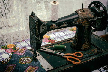 Old vintage hand sewing machine