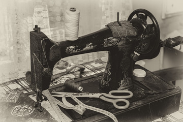Old vintage hand sewing machine