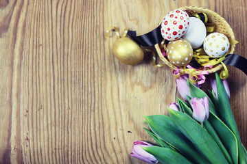 Easter background flower egg paper wooden