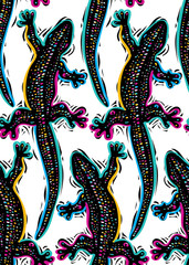Vector reptilian seamless pattern, lizards top view continuous 