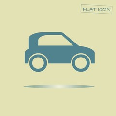 Flat car icon. Blue car on light yellow background. Icon vector