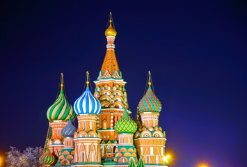 St. Basil's cathedral on the Red Square in Moscow at night