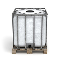 Plastic barrel on a pallet