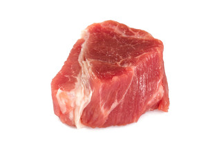 raw pork neck meat cut in pieces isolated on white