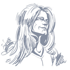 Artistic hand-drawn image, black and white portrait of delicate