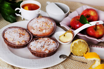 three mini charlotte cake with apple and almonds 