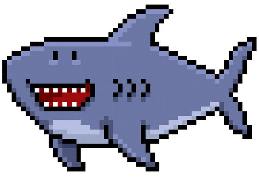 Vector illustration of Cartoon Shark - Pixel design