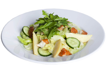 salad with smoked fish, iceberg lettuce and cucumbers 