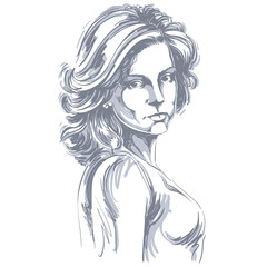 Fototapeta premium Hand-drawn vector illustration of beautiful confident woman. Mon