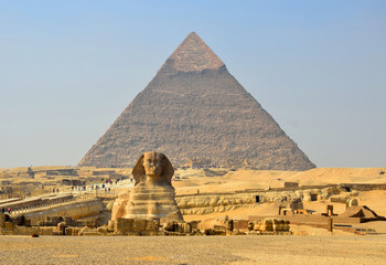 Sphinx and Pyramid in Giza,Egypt