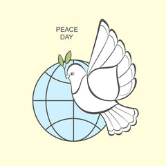White dove with an olive branch and globe.