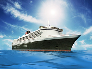 Passenger ship cruising at the sea