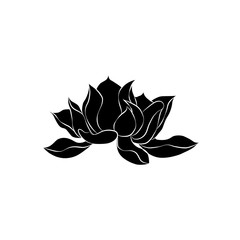 Fototapeta premium Lotus flower. Black silhouette on White Background. Hand drawn V