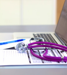 close up medical stethoscope on a white background