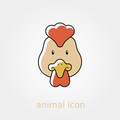 Chicken flat icon. Animal head vector illustration