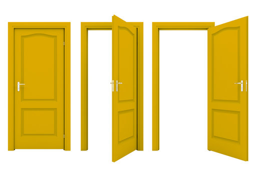 Open Yellow Door Isolated On A White Background