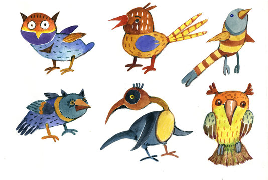 decorative birds, watercolor, illustration