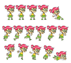 Nerdy Girl game sprites for side scrolling action adventure endless runner 2D mobile game.