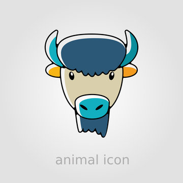 Bison buffalo ox flat icon. Animal head vector