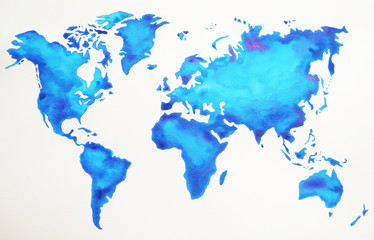 world map hand drawing, watercolor painting style, illustration