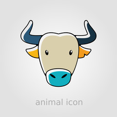 Spanish bull buffalo flat icon. Animal head vector