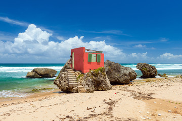 destroyed house on the coast of Atlantic ocean, Barbados