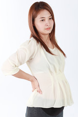 Beautiful Asian pregnant woman isolated white background