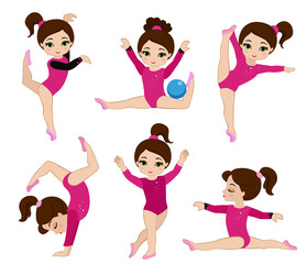 Gymnastics cute girls set. Vector illustration.