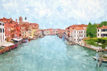 Panele Szklane  Streszczenie akwarela obraz cyfrowy generowane głównego kanału wodnego w Wenecji.
