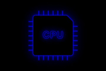 The CPU in the form of neon 3D illustration
