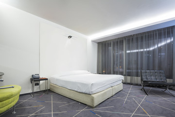 Modern hotel bedroom interior
