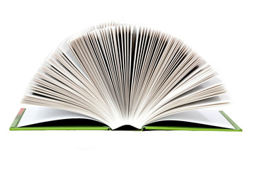 open book with light page roll isolated on white