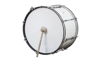 Fotobehang classic musical instrument big drum isolated on white background © borisblik