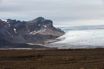 Papier Peint photo Glaciers Landscape with mountains and glacier Langjokull, Central Iceland