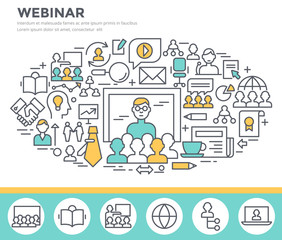 Webinar and online seminar concept illustration, thin line flat design