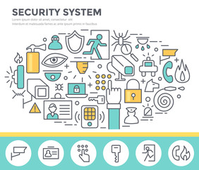 Security system concept illustration, thin line flat design
