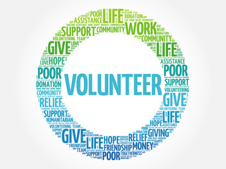 Volunteer word cloud collage, concept background