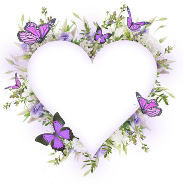 Fototapeta Bridal bouquet from white and pink flowers, butterfly