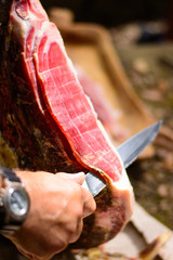Sliced ham during a festival