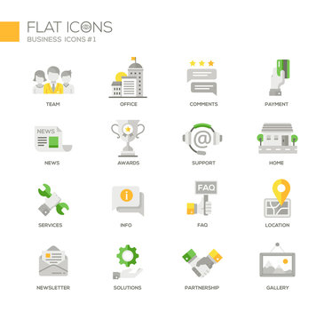 Set of modern business office flat design icons and pictograms