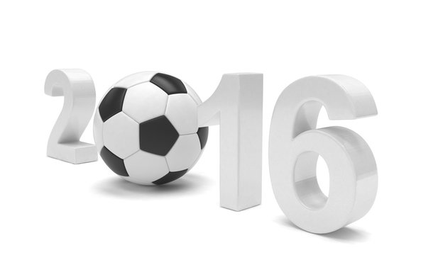 New Year 2016 and soccer ball. 3d rendering.