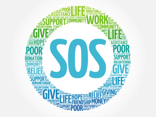 SOS word cloud collage, concept background