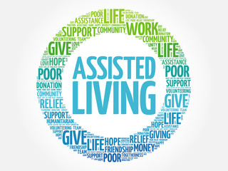 Assisted Living word cloud collage, concept background