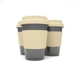 Three paper coffee cups. 3d rendering.