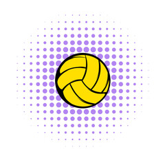 Yellow volleyball ball icon, comics style