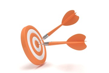 Three arrows darts in center. 3d rendering.