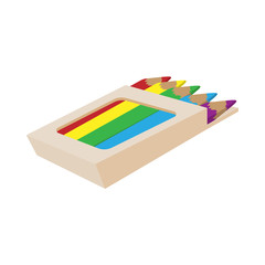 Box of colored pencils icon, cartoon style 